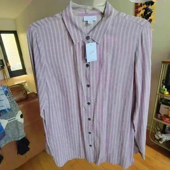 Brand New J JILL Women's Blouse Small Soft Pink Striped Button Down Long Sleeve - Picture 1 of 9